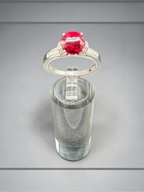 Vintage F1 Ster 10kt Red Spinel Cocktail Ring White Topaz Baguettes Size 8.75